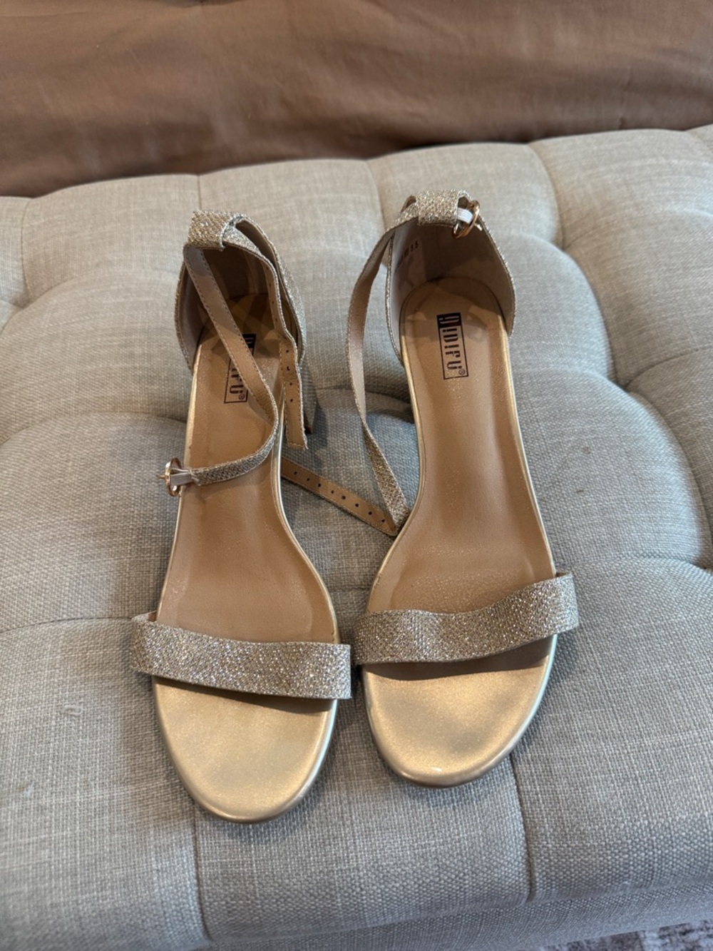 IDIFU Glitter Gold Ankle-Strap Heels